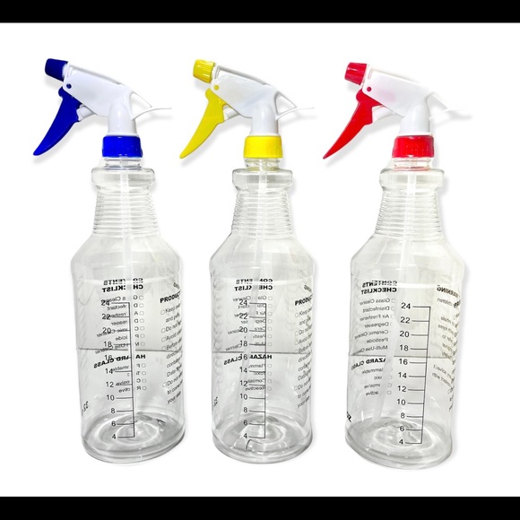 3 Pack Plastic Spray Bottles 32oz 3 Color Tops - Picture 7 of 14
